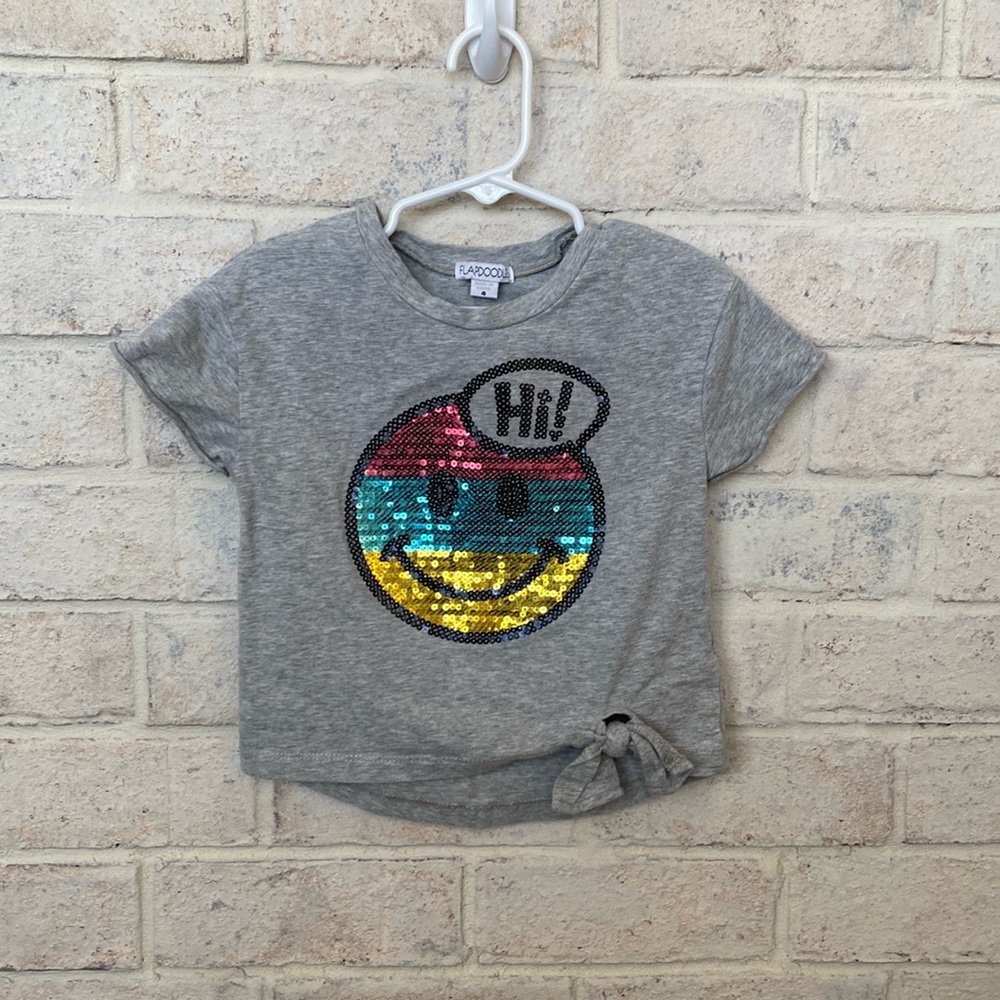 Flapdoodle smile sequin shirt